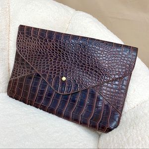 Vintage Burgundy Faux Croc Envelope Clutch
